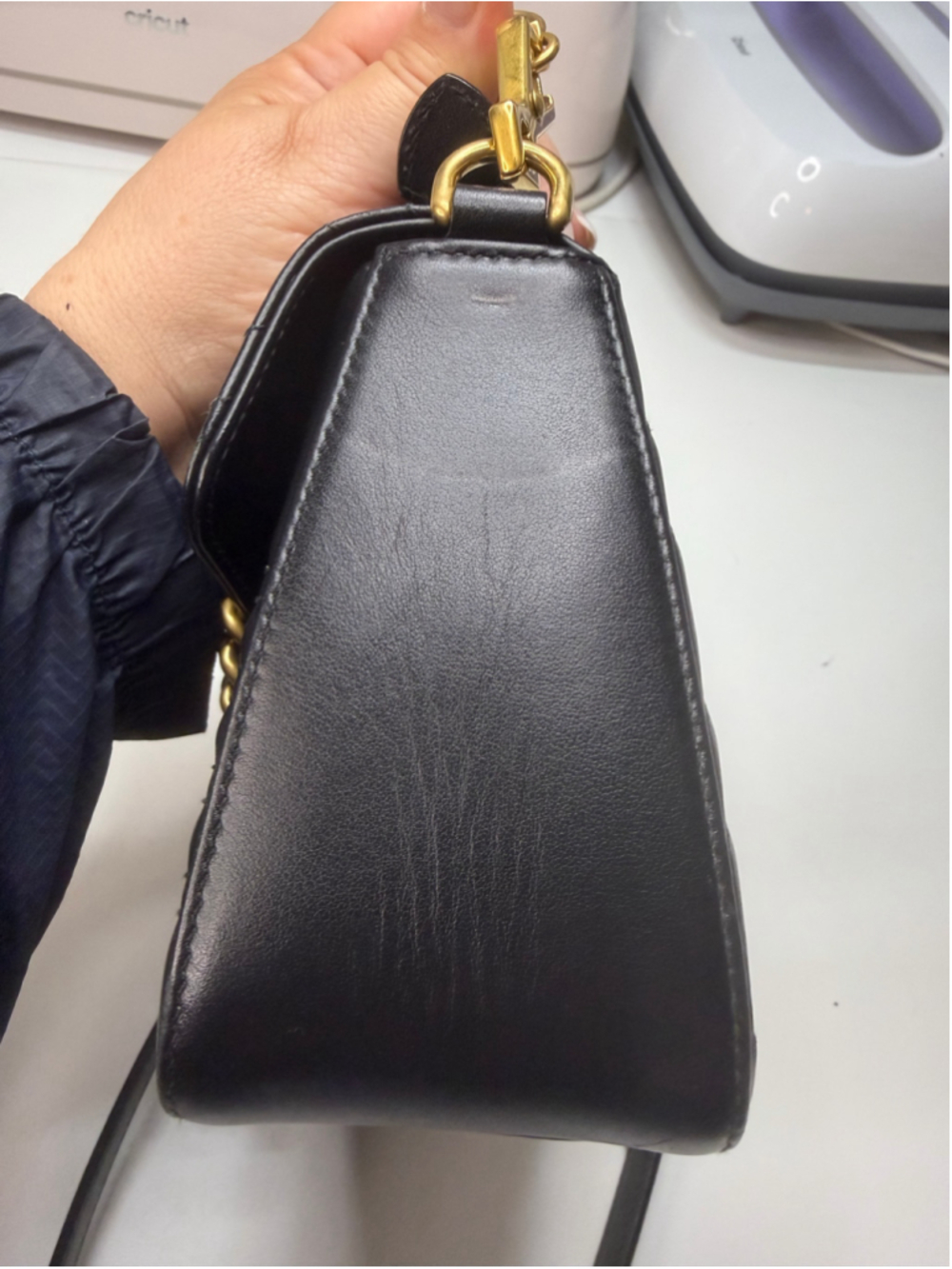Women's Gucci Marmont Small Top Handle Bag in Black and Gold - Picture 10 of 16